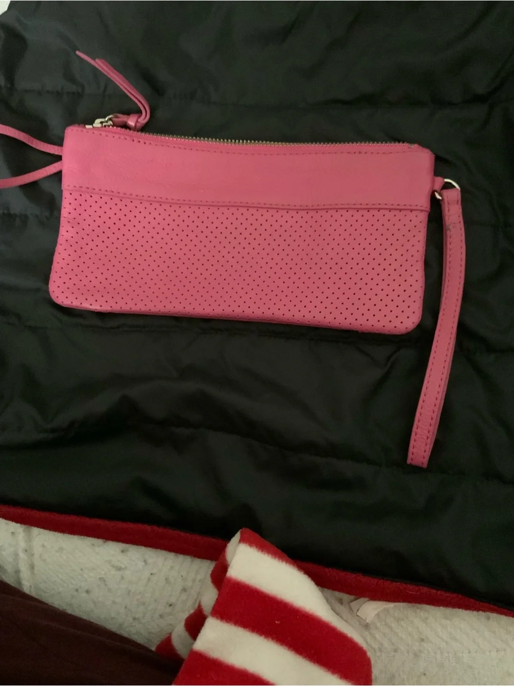Pink Perforated Wristlet Clutch - Women's Crossbody Bag